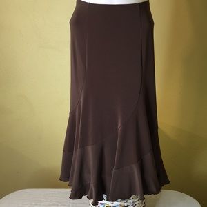 Joseph Ribhoff Brown Swirly Ruffly Midi Skirt E-47